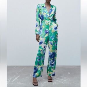Floral Green and Blue Wrap jumpsuit **NWT